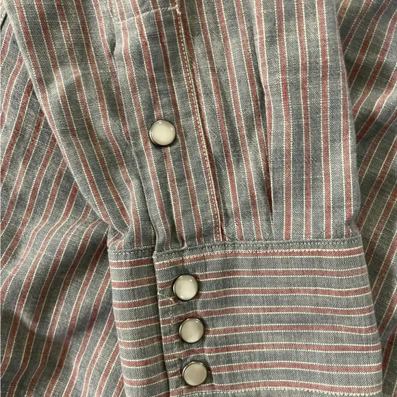 RRL Ralph Lauren Pearl Snap Striped Denim Oxford Western Cut Workshirt Size L - Picture 3 of 8
